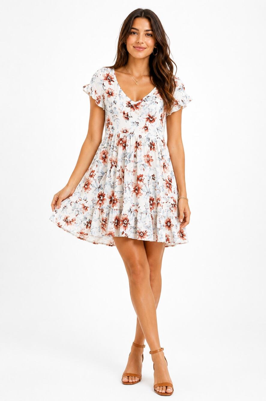 Hibluco Women Oversized Babydoll Floral Midi T-Shirt Dress - Size Small